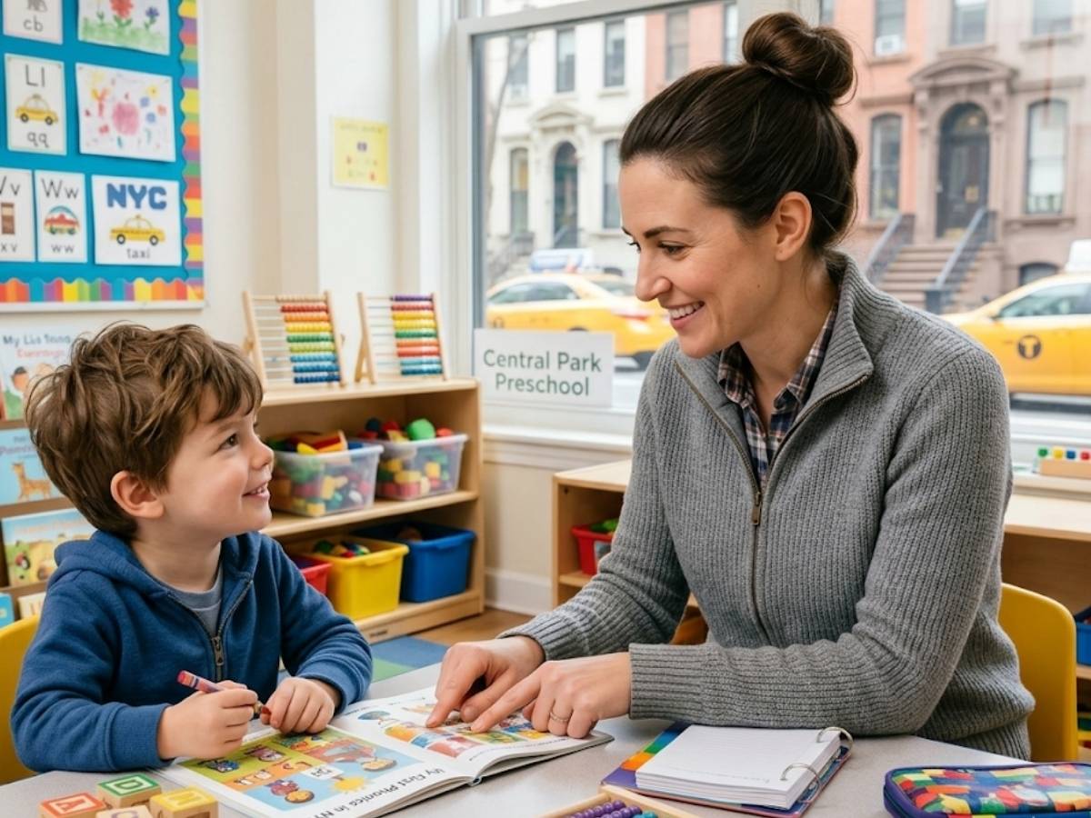 Teacher and child engaged in learning