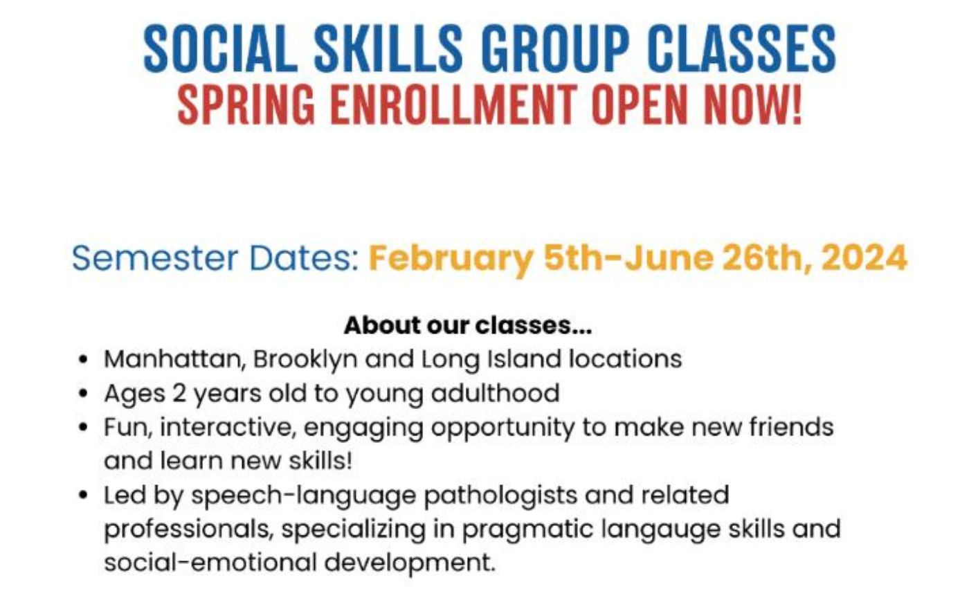 Language and Social Skills Group Classes, Brooklyn Letters